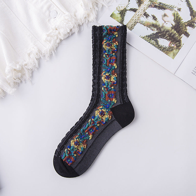 Vintage Embroidered Floral Socks (5 pairs)