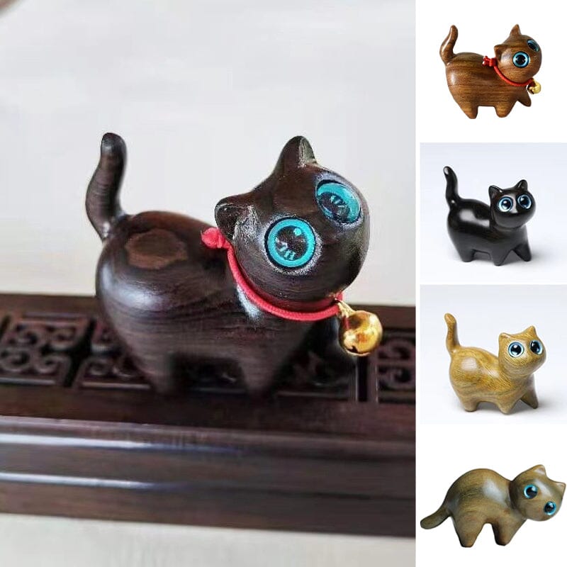 Handmade Wood Carved Cats Decoration