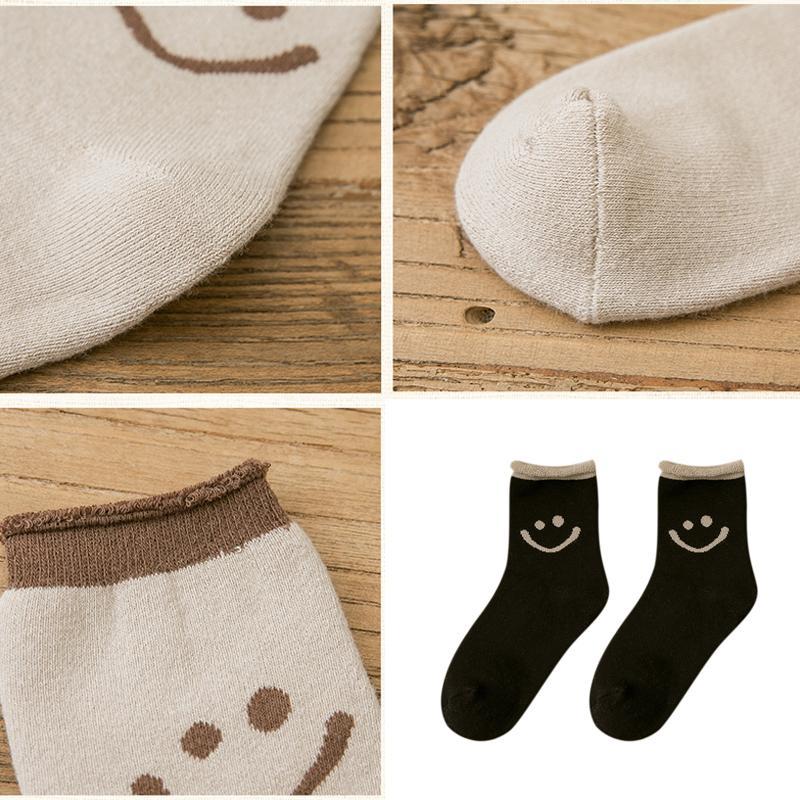 Lovely Smile Face Cotton Socks, 5 pairs