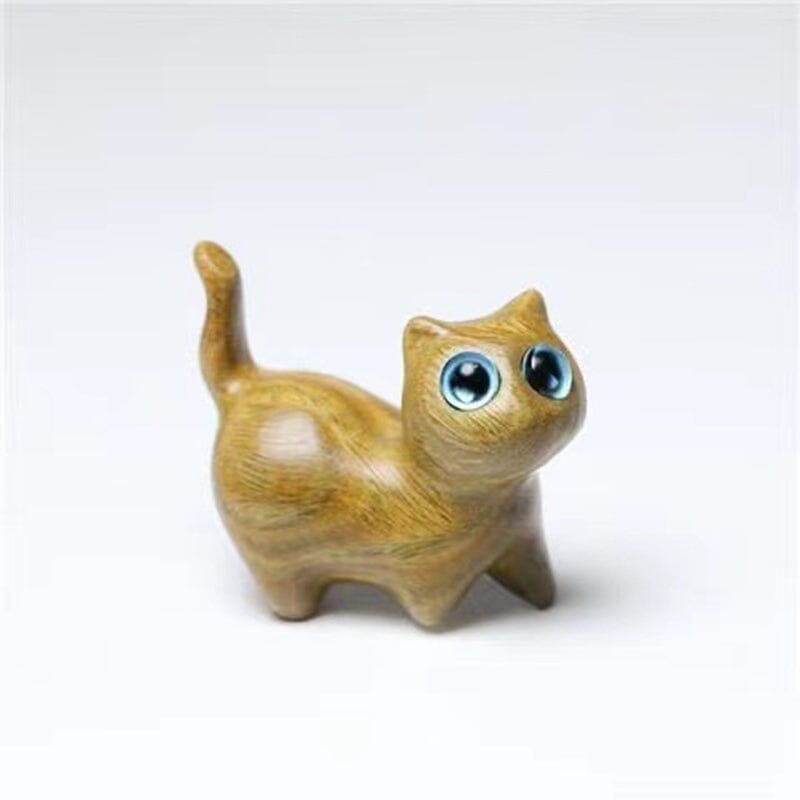 Handmade Wood Carved Cats Decoration